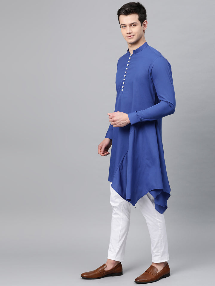 Royal Blue Solid Asymmetrical Kurta With Pyjama