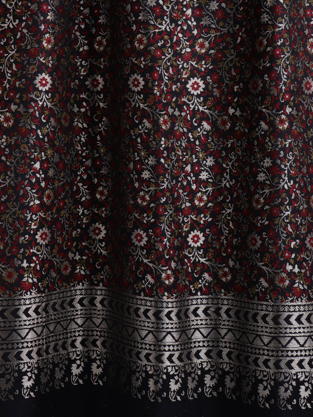 Tweedle Floral Design Kani Zari Shawl for Men - Black, Size - 28 x 80 inches