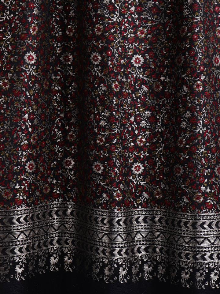 Tweedle Floral Design Kani Zari Shawl for Men - Black, Size - 28 x 80 inches