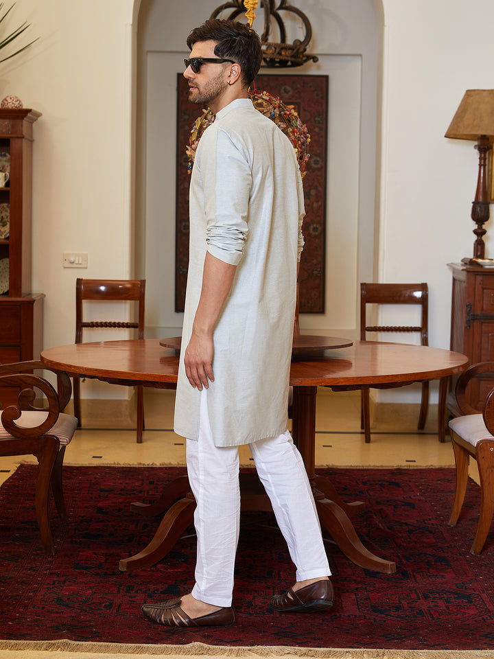 Pintuck Yoke Cotton Silk Straight Kurta