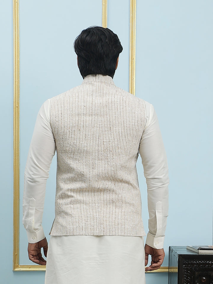 Pure Silk Straight Kurta & Pyjama Set with Handwoven Nehru Jacket