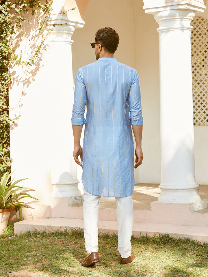 Sequins Embroidered Pure Chanderi Silk Straight Kurta with Pyjama