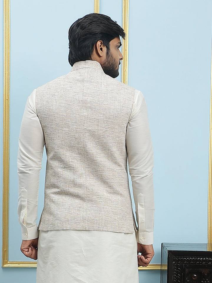 Pure Silk Straight Kurta & Pyjama Set with Handwoven Nehru Jacket