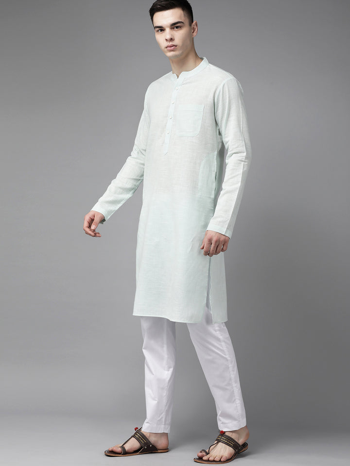 Men Green And Beige Printed Pure Cotton Kurta Pajama With Neharu jacket