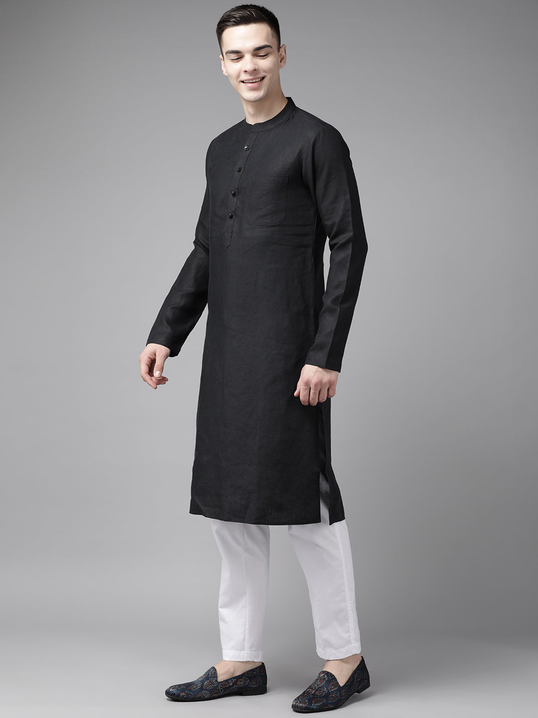Pure Cotton Kurta with Pyjama & Printed Nehru Jacket