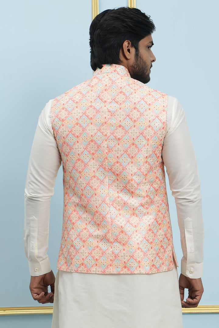 Pure Silk Kurta & Pyjama with Sequins Embroidered Nehru Jacket