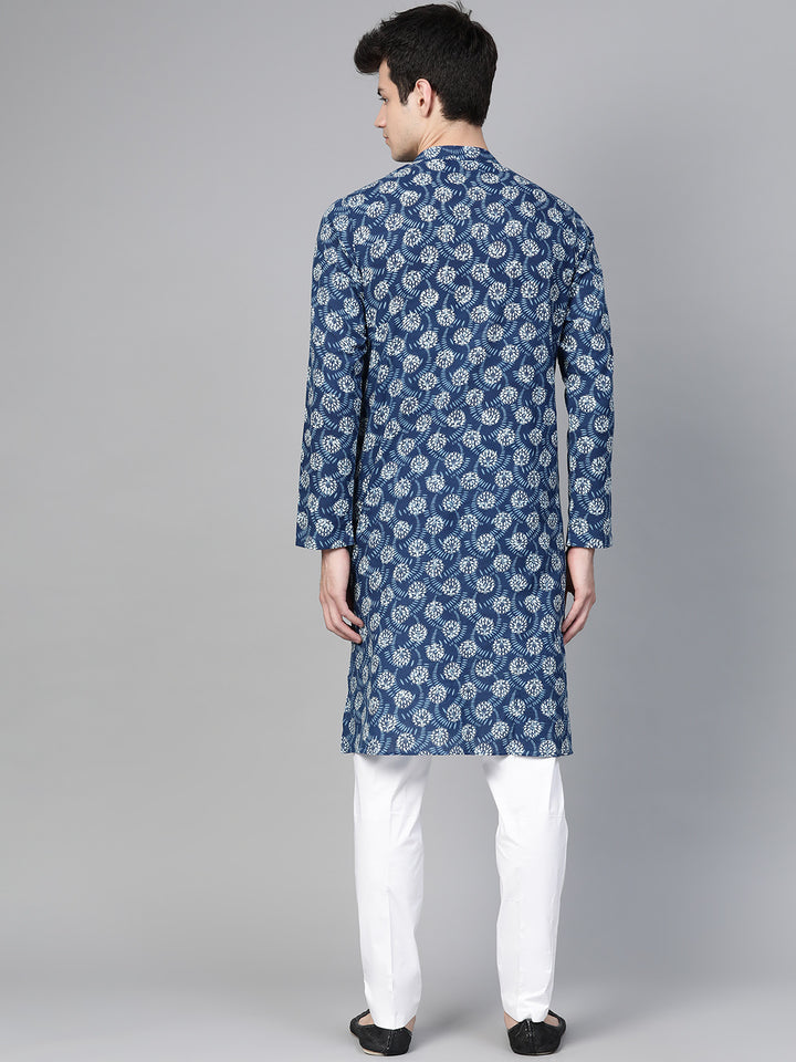 Indigo Blue Hand Block Printed straight Sustainable kurta with Pyjama