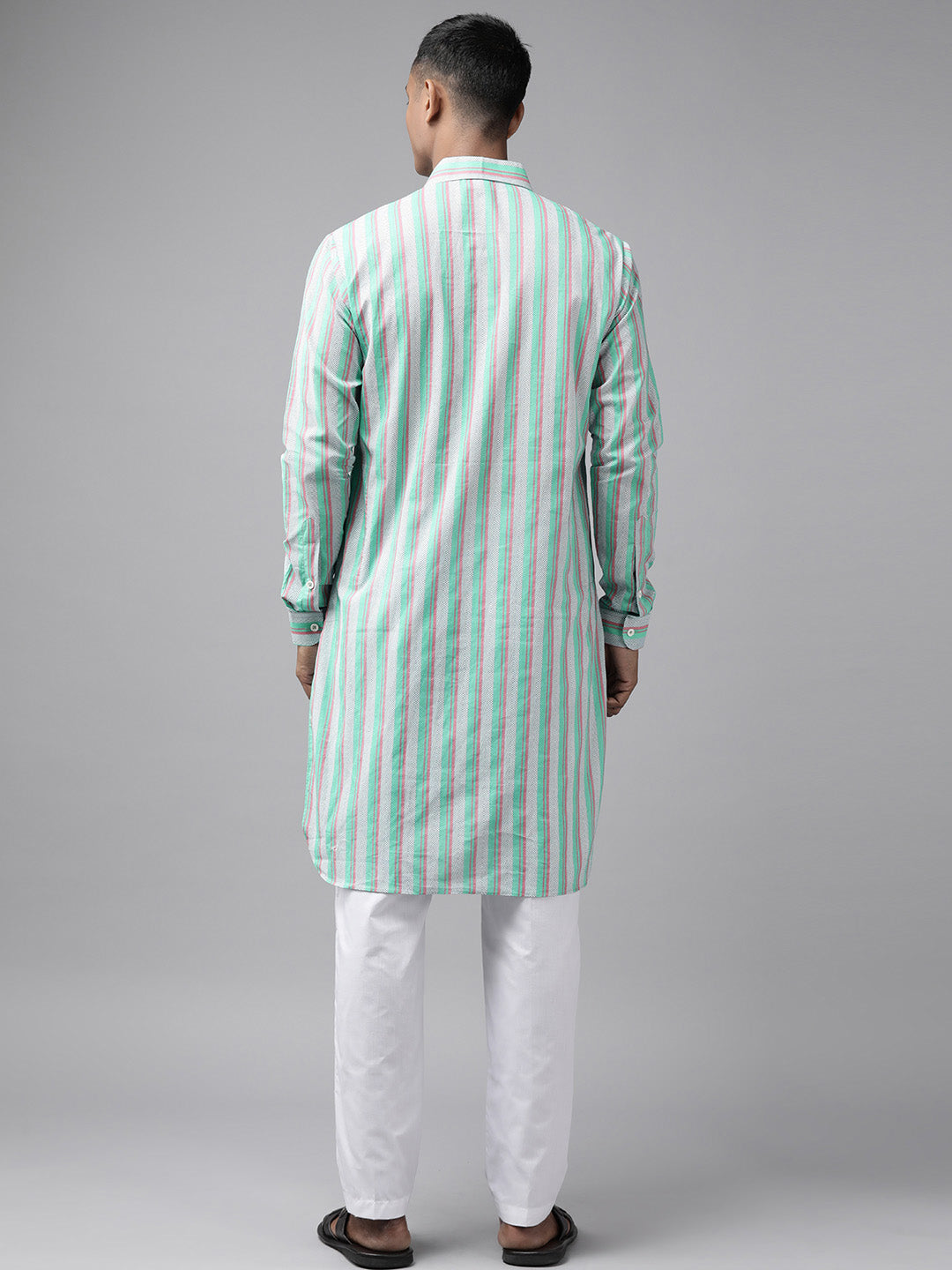Men Green Regular Pure Cotton Pathani Kurta with white Salwar
