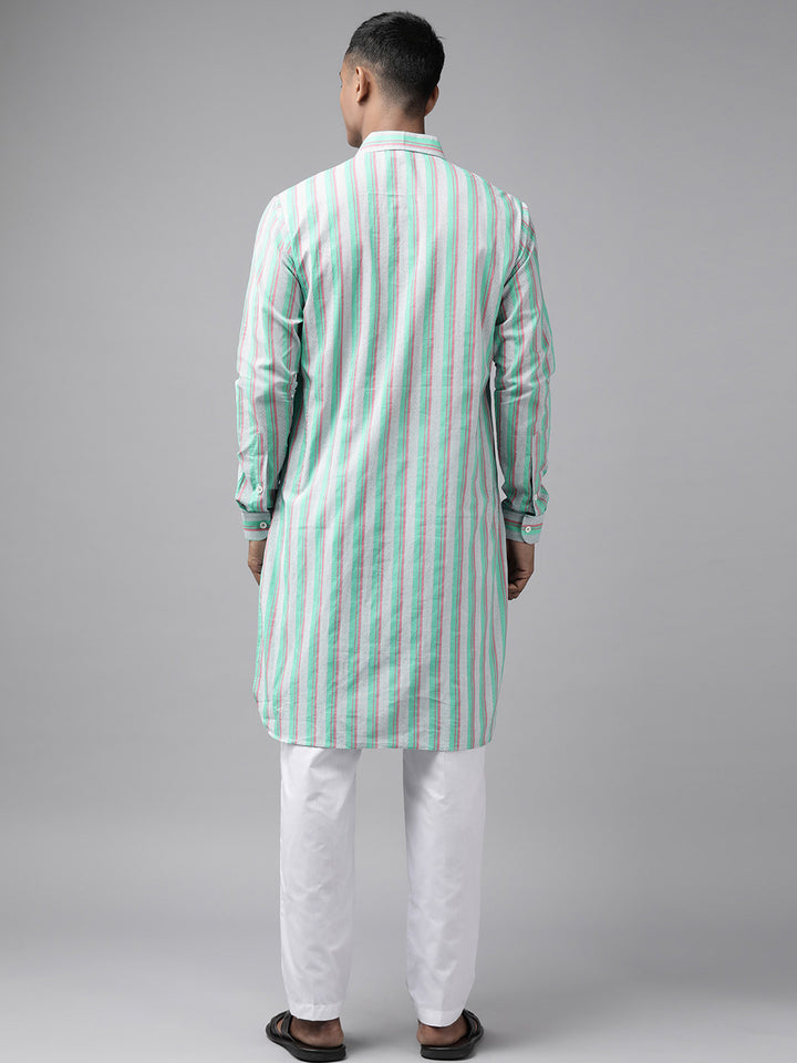 Men Green Regular Pure Cotton Pathani Kurta with white Salwar