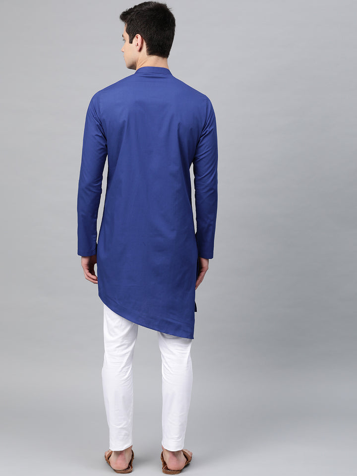 Royal Blue Solid Straight Kurta With Yoke Thread Work With Kurta Pyjama
