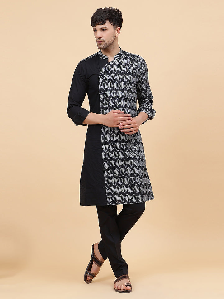 Black Ikat Printed Kurta With Pyjama