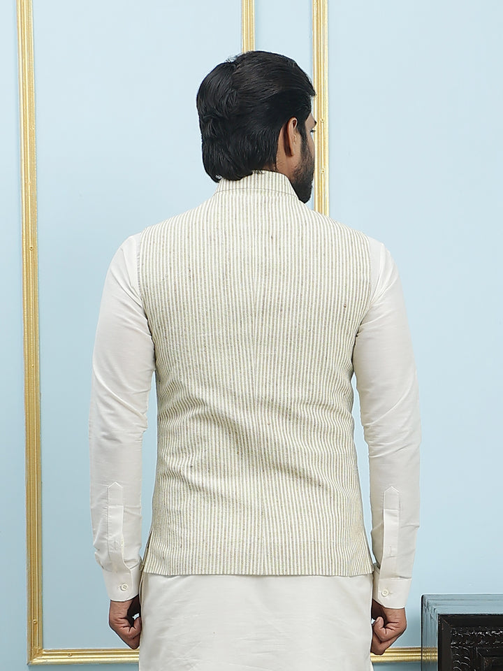 Pure Silk Straight Kurta & Pyjama Set with Handwoven Nehru Jacket