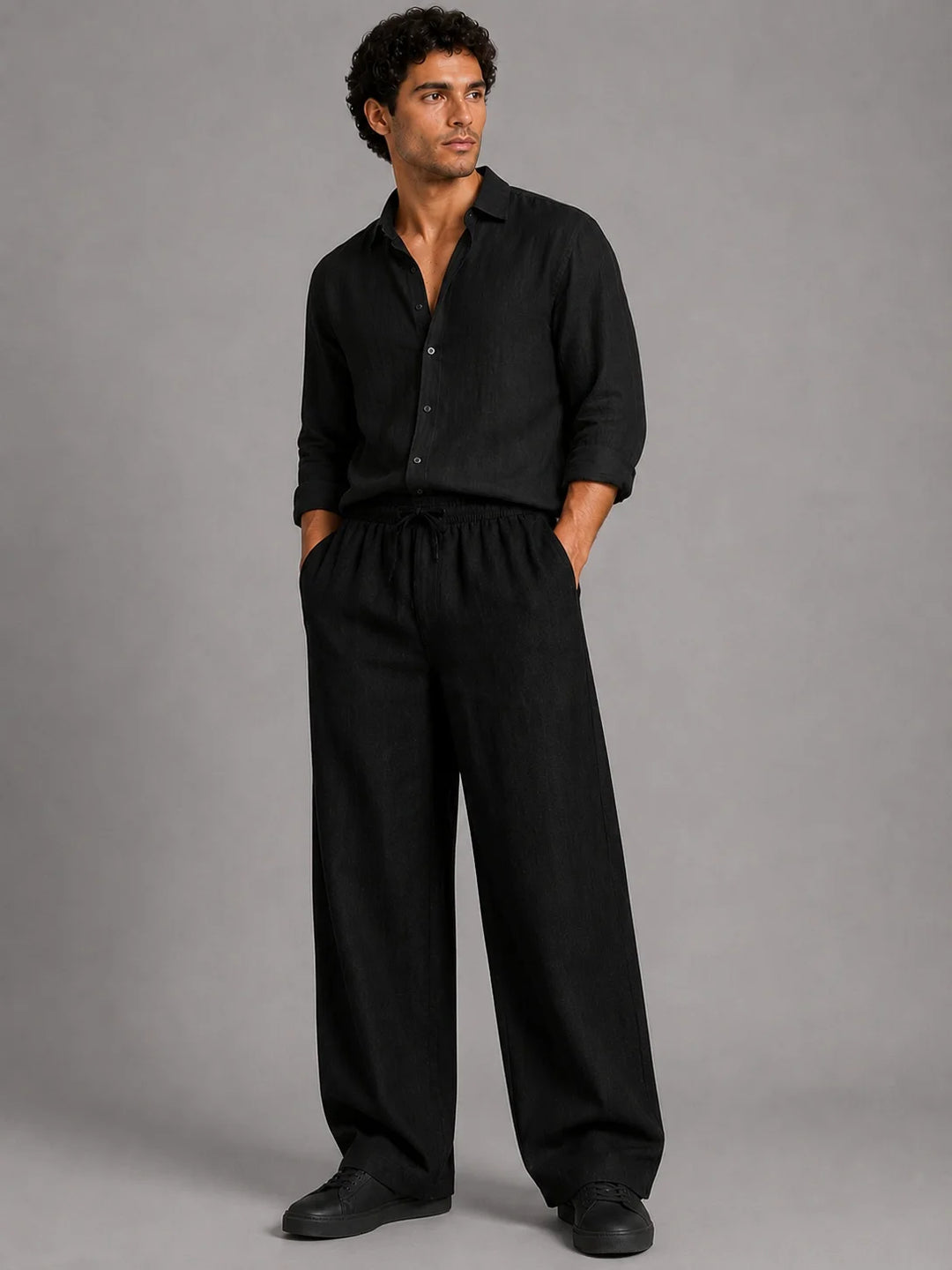 See Designs Men's Flare Linen Pyjama Relaxed Fit Drawstring Lounge Pants