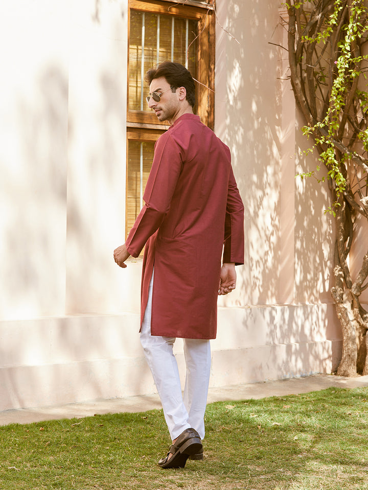 Pintuck Yoke Cotton Silk Straight Kurta with Pyjama