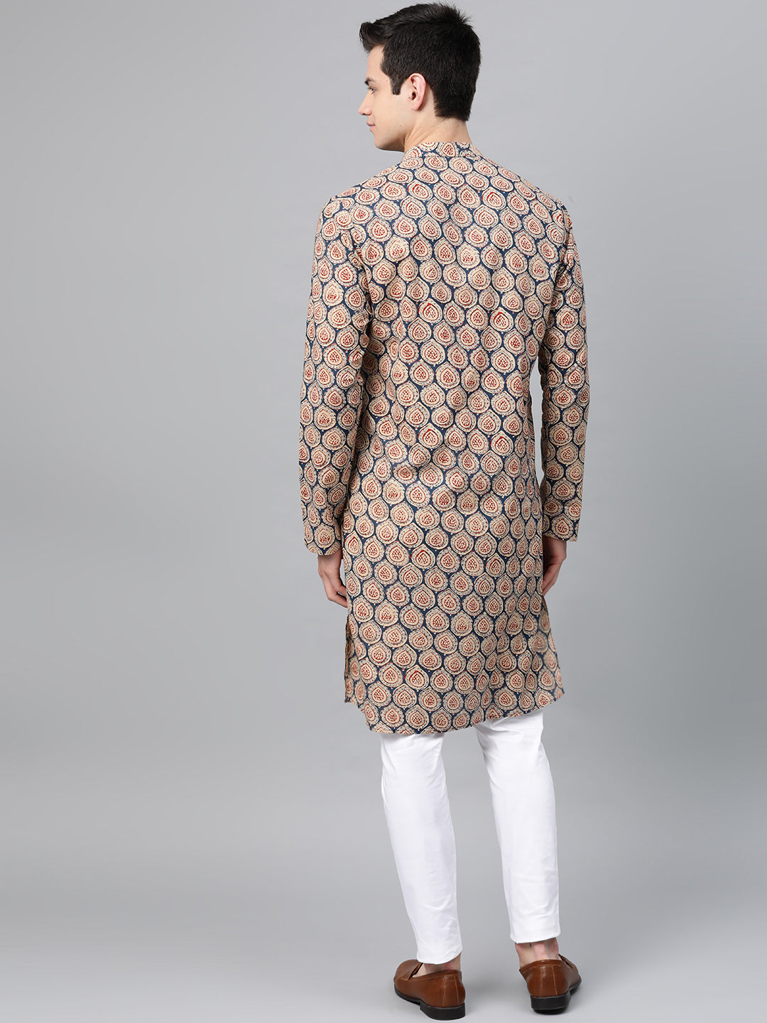 Blue & Maroon Printed Straight Kurta