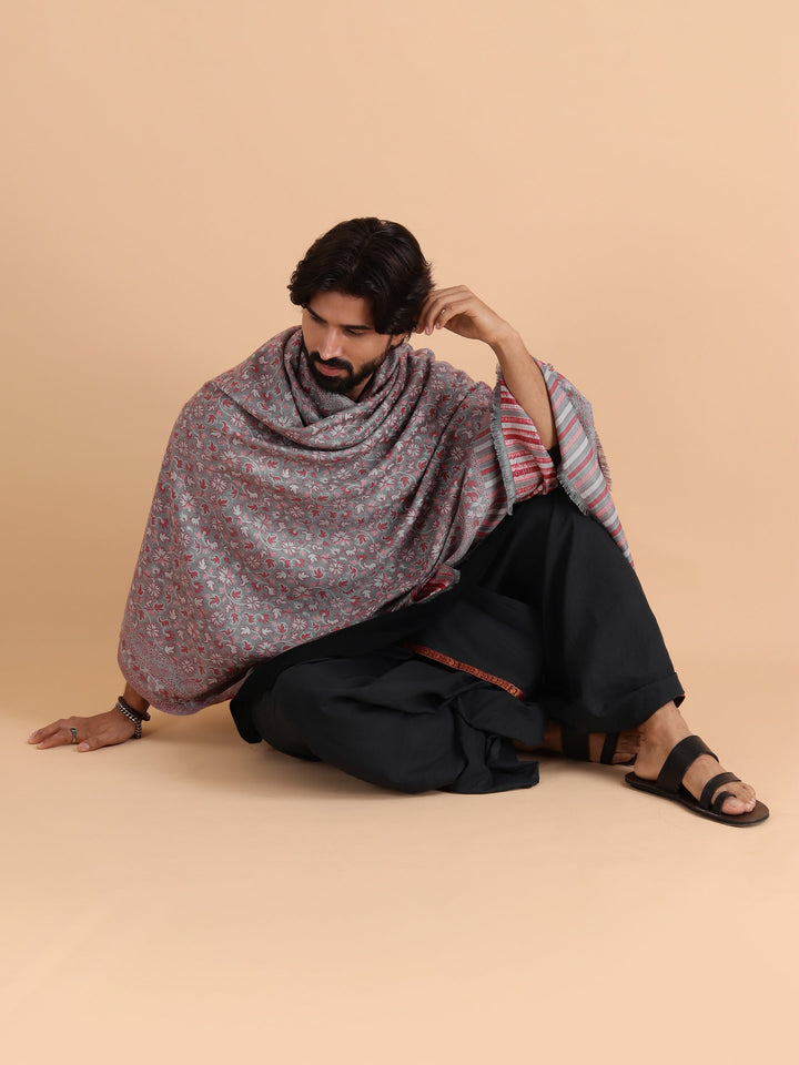 Tweedle Men’s Traditional Kani Shawl for Winters - Grey, Size - 40 x 80 inches
