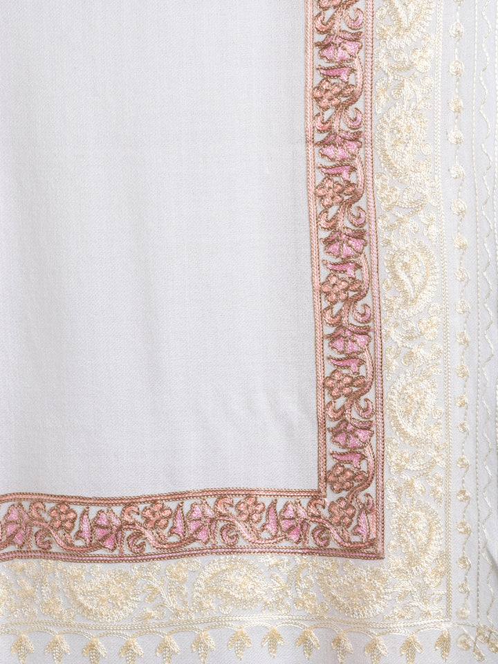 Tweedle Fine Wool Embroidered Stole/Scarf for Men -Off-White, Medium Size -28x80