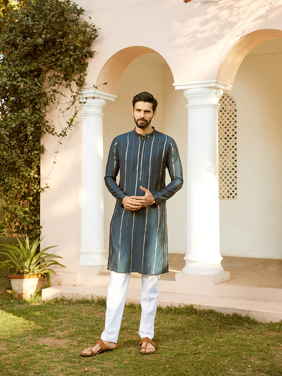 Sequins Embroidered Pure Chanderi Silk Straight Kurta