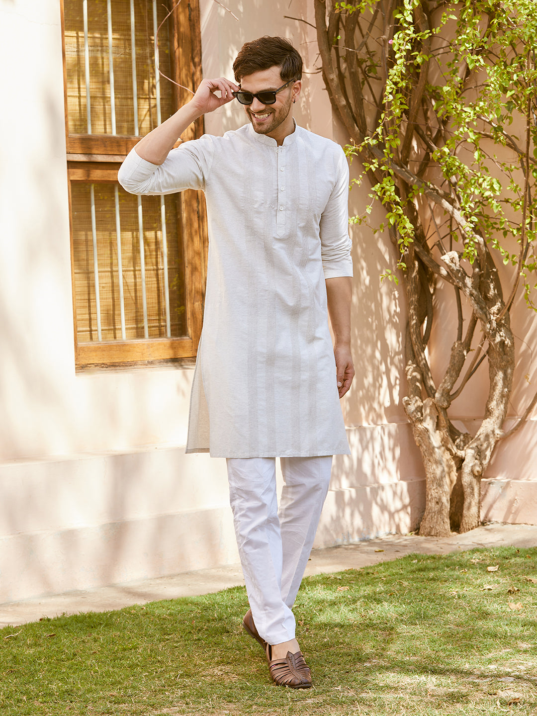 Pintuck Cotton Silk Straight Kurta