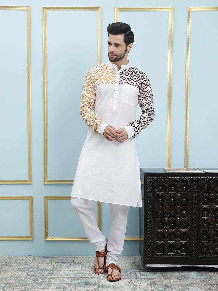 Printed Pure Cotton Straight Kurta & Pyjama with Printed Nehru Jacket