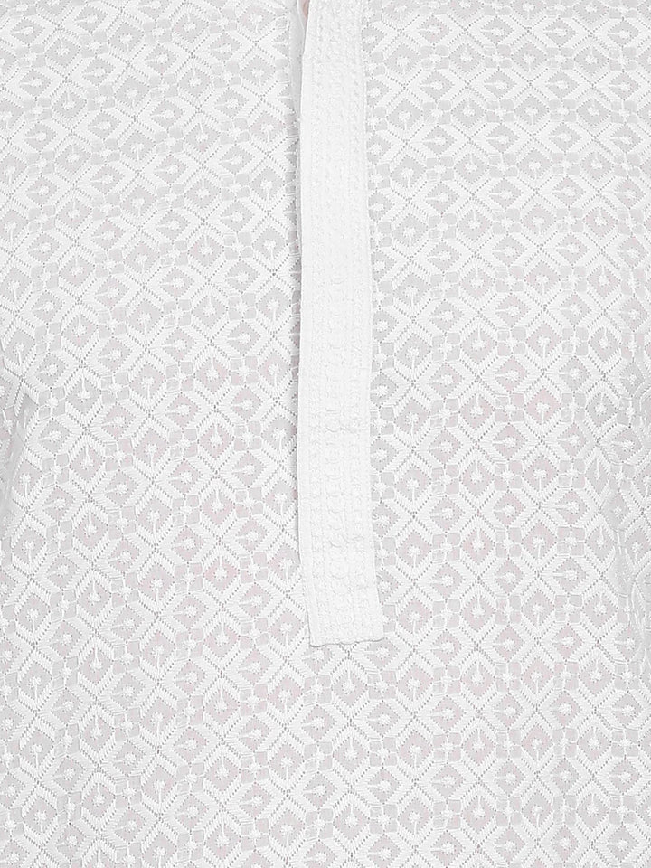 Men White Chikankari Embroidered Straight Kurta with Salwar