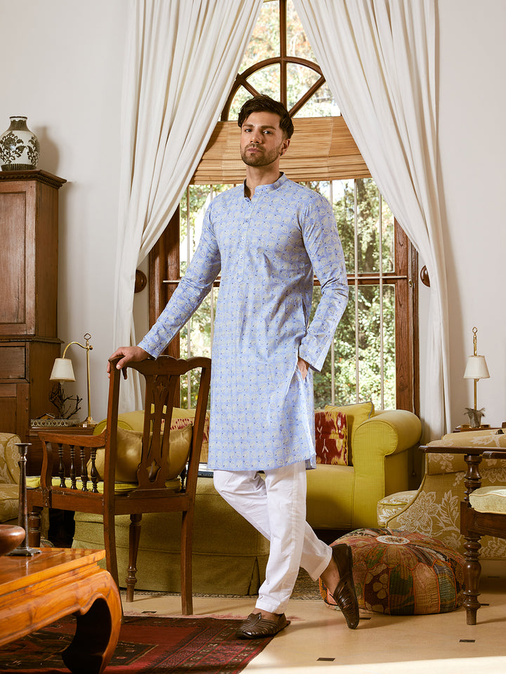 Leaf Printed Pure Cotton Straight Kurta