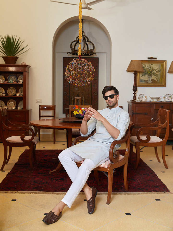 Pintuck Yoke Cotton Silk Straight Kurta