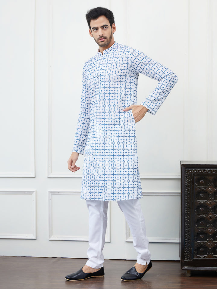 Embroidered Pure Cotton Straight Kurta with Pyjama