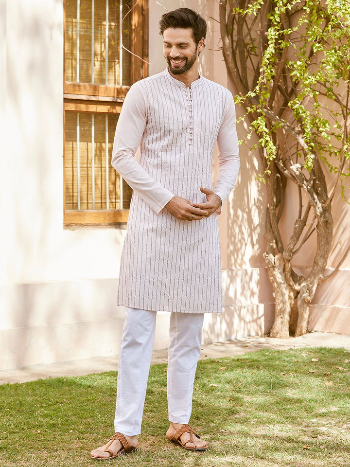 Thread & Sequin Worked Pure Cotton Straight Kurta