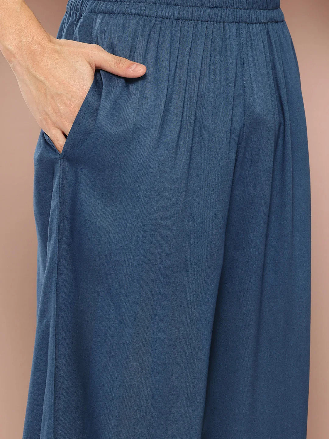 Men's Blue Rayon Solid Pathani Set