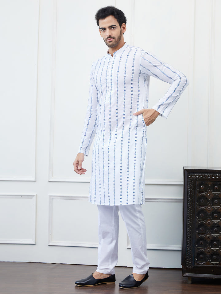 Embroidered Pure Cotton Straight Kurta with Pyjama