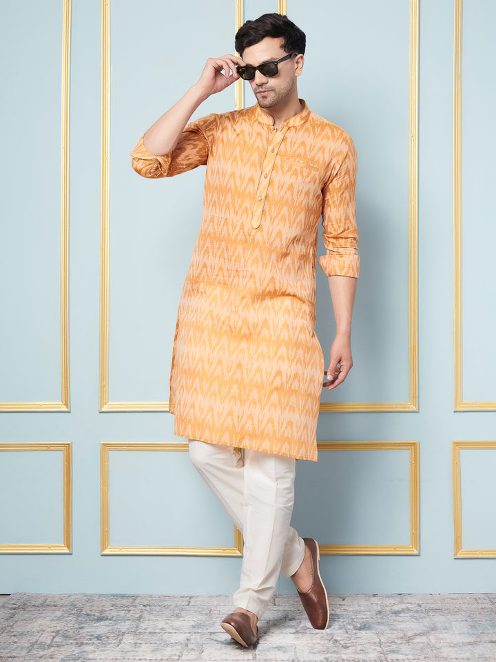 Mustard Ikat Printed Kurta With Pyjama