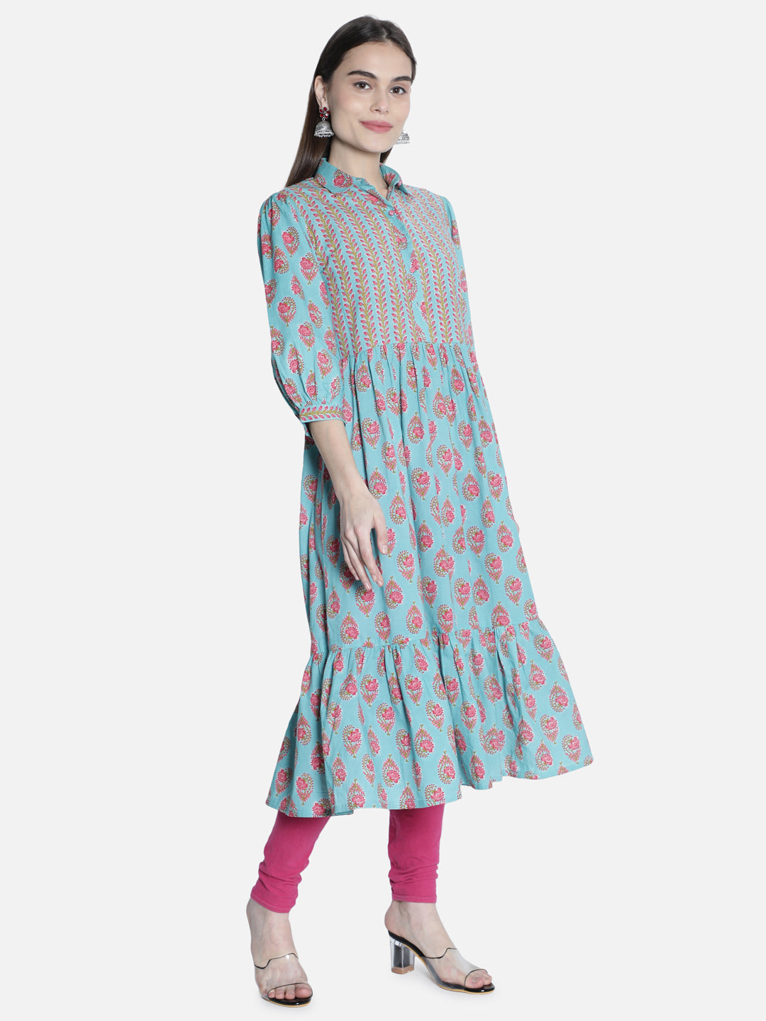 Women Blue And Pink Printed Dress
