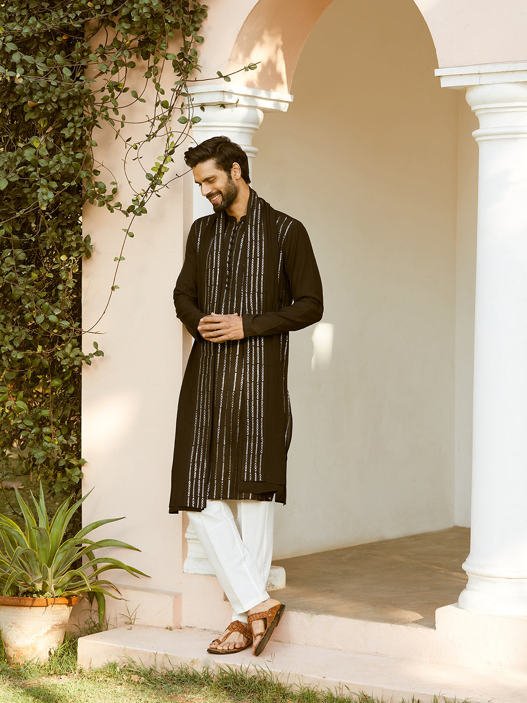 Sequins Embroidered Pure Chanderi Silk Straight Kurta with Pyjama