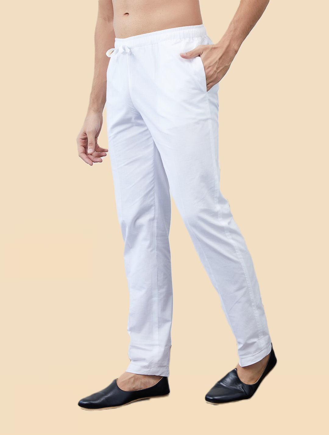 Men's White Solid Cotton Pyjama