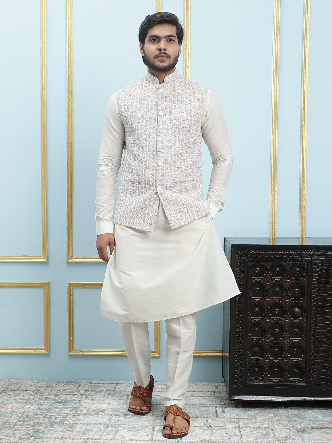 Solid Handwoven Pure Cotton Nehru Jacket