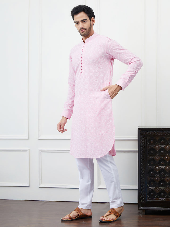 Embroidered Pure Cotton Straight Kurta with Pyjama