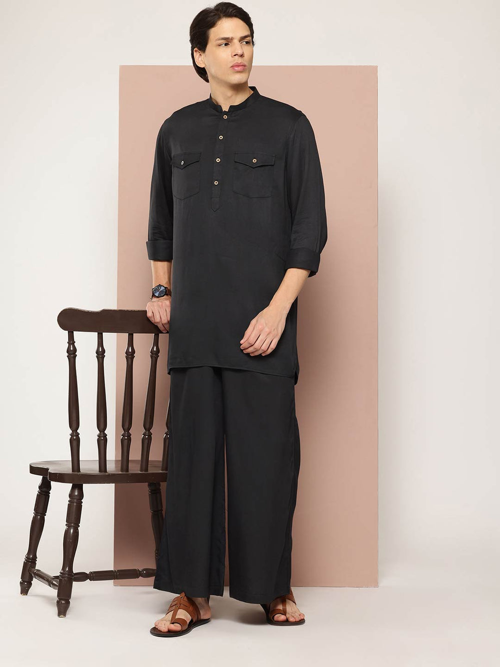 Rayon black pathani kurta set