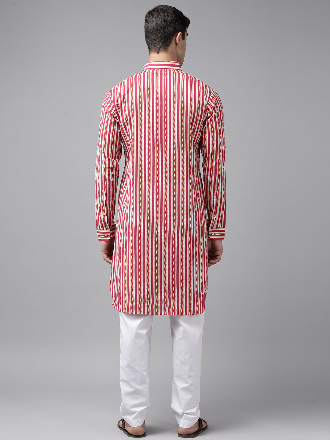 Men Fuchsia Pink Regular Pure Cotton Pathani Kurta with white Salwar