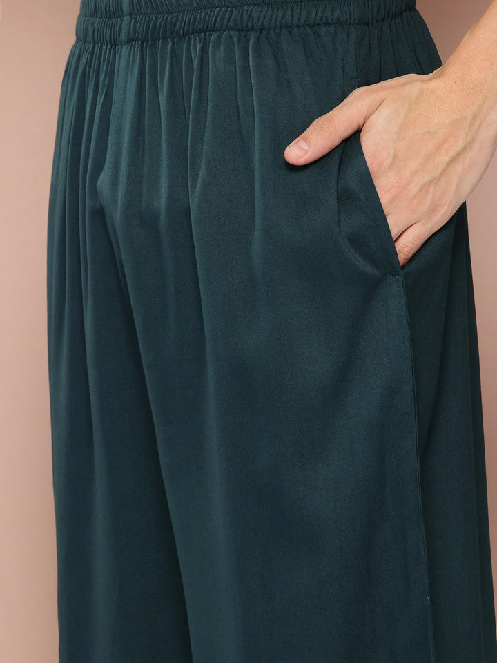 Men's Green Rayon Solid Pathani Set