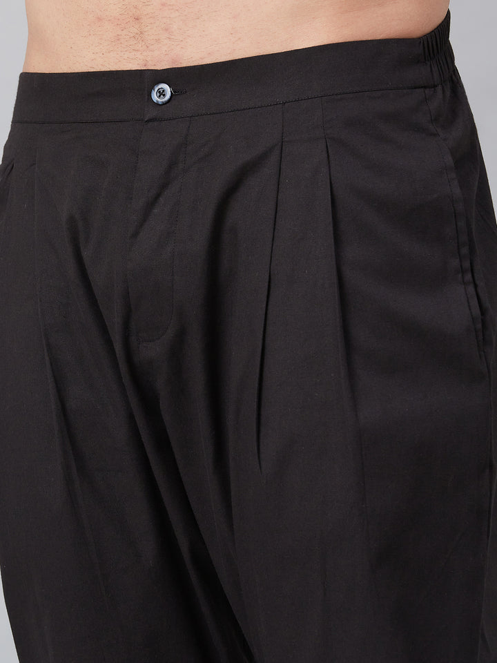 Combo Pack of 2: Black Solid Cotton Trouser Pants