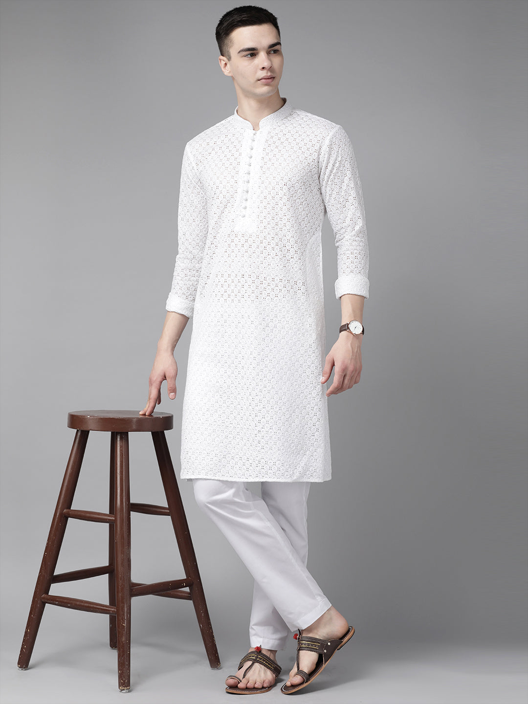 Pure Cotton Chikankari Embroidered Straight kurta with Pyjama