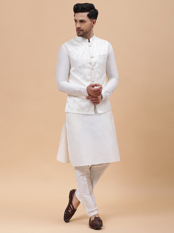Pure Silk Kurta & Pyjama with Woven Jacquard Nehru Jacket