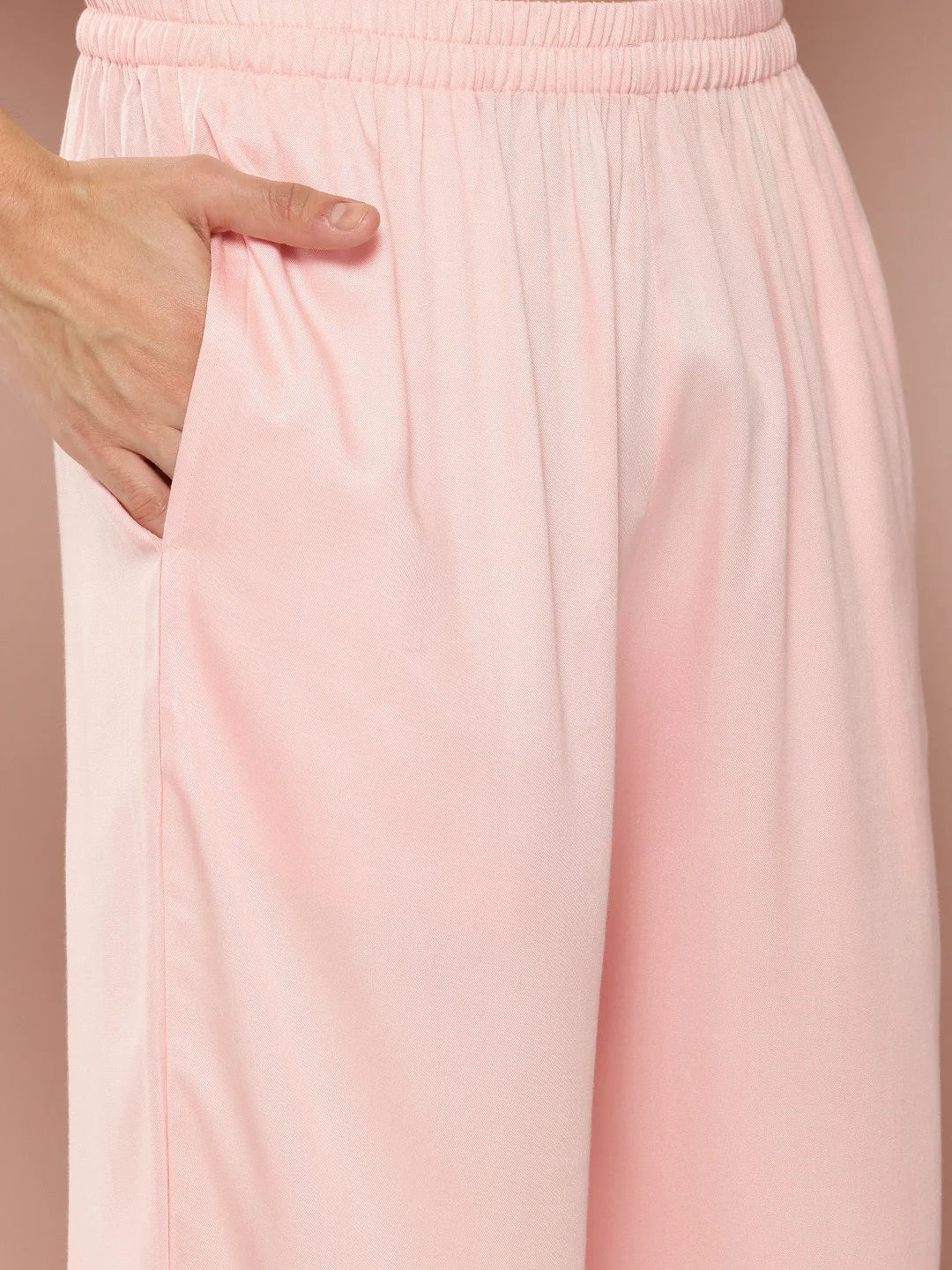 Men's Pink Rayon Solid Pathani Set