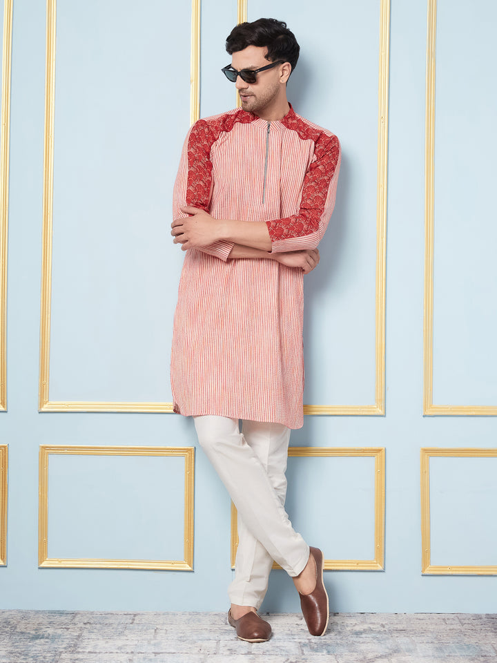 Multi Woven Striped Straight Kurta With Pyjama