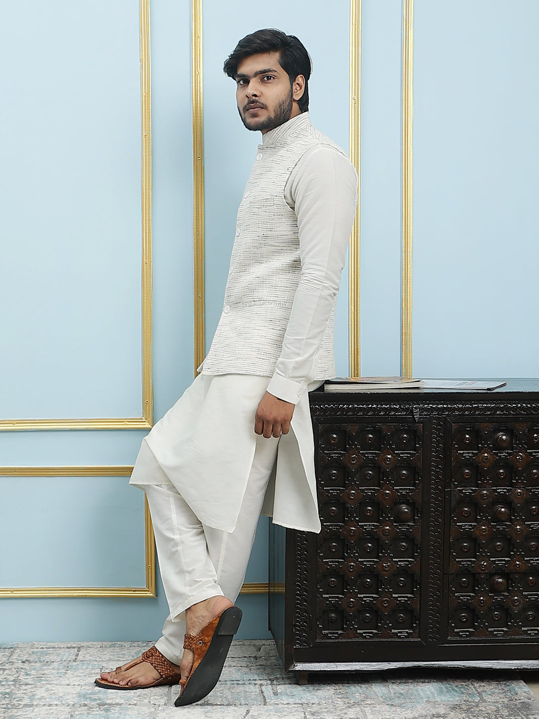 Solid Handwoven Pure Cotton Nehru Jacket