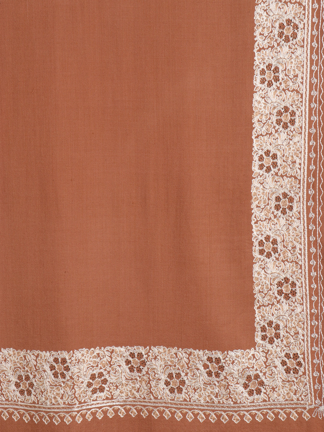 Tweedle Fine Wool Aari Embroidery Stole / Scarf for Men, Border Design with Stone Work - Beige