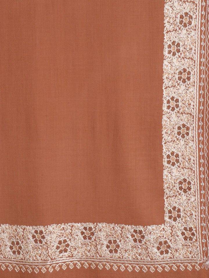 Tweedle Fine Wool Aari Embroidery Stole / Scarf for Men, Border Design with Stone Work - Beige