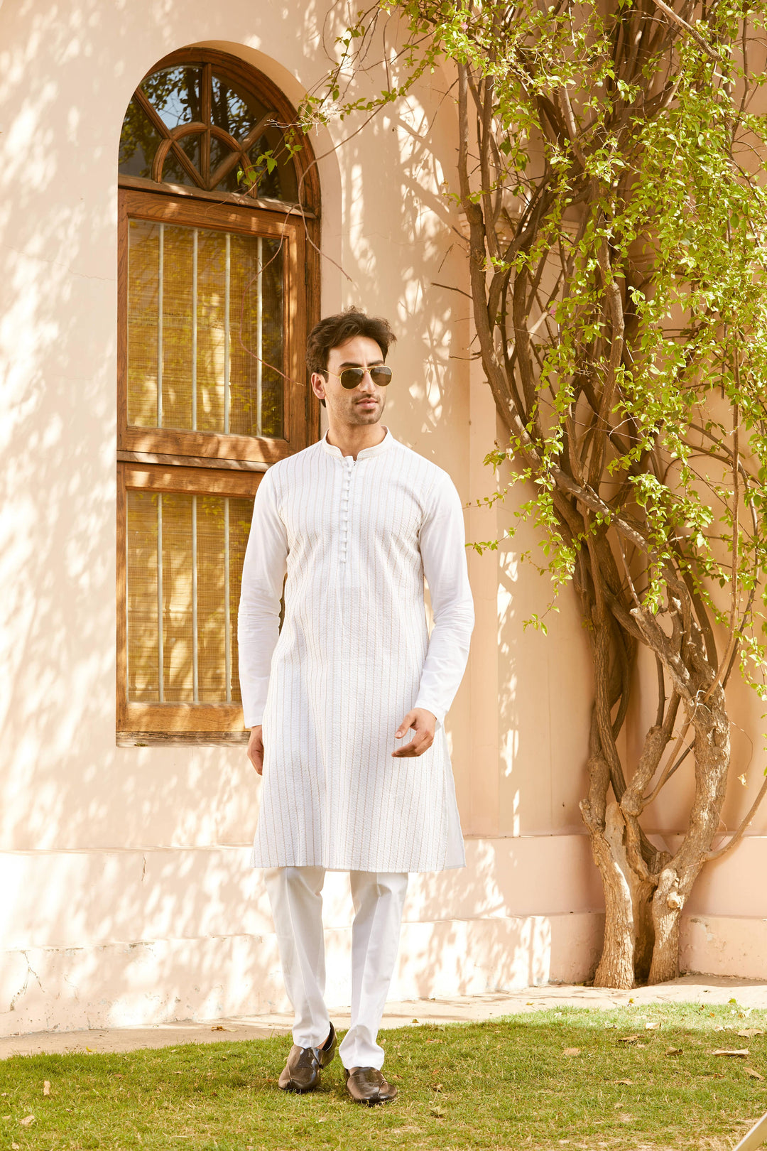 Pintuck with Thread work Pure Cotton Straight Kurta with Pyjama