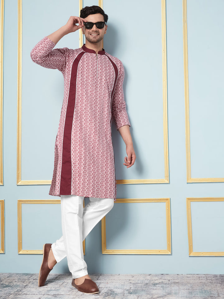 Pink Geometric Printed Kurta With Pyjama